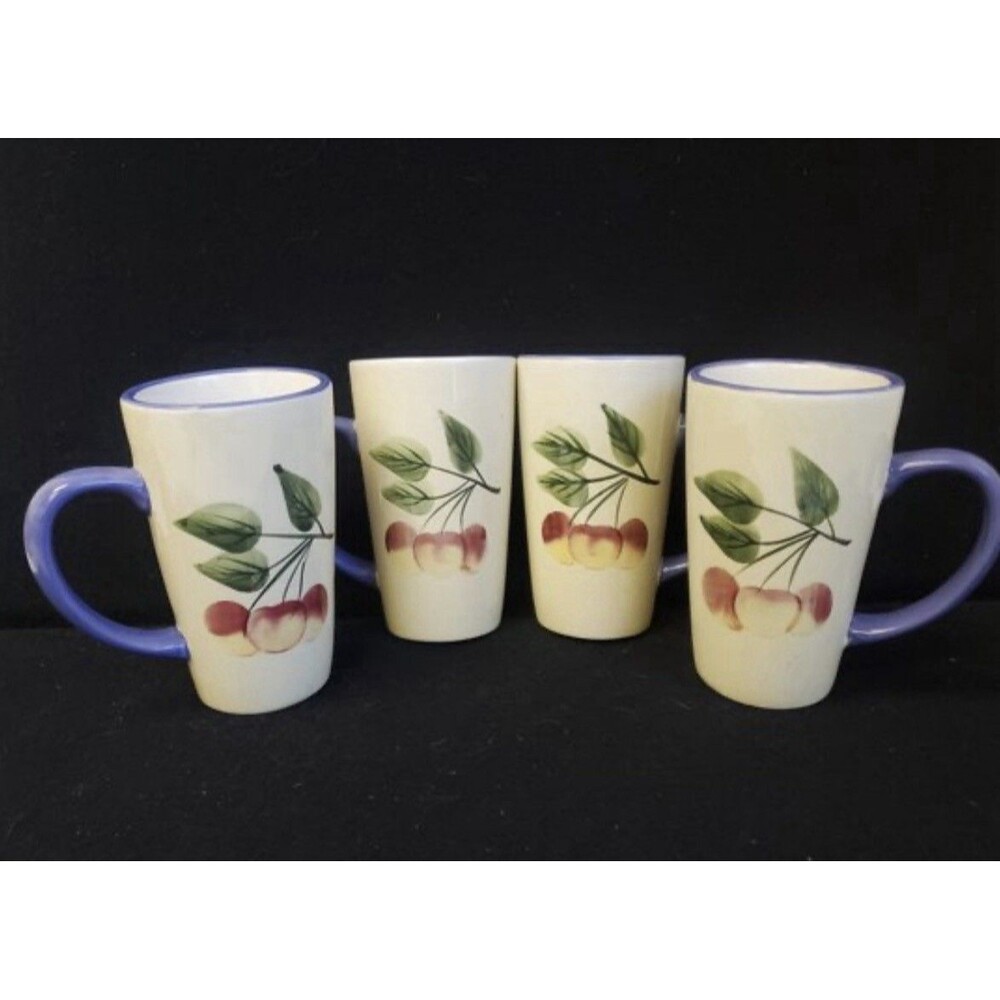 4 Sakura Cherrylicious Mugs Gracey Knight Blue Handles